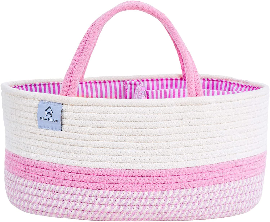 Cotton rope diaper caddy PINK