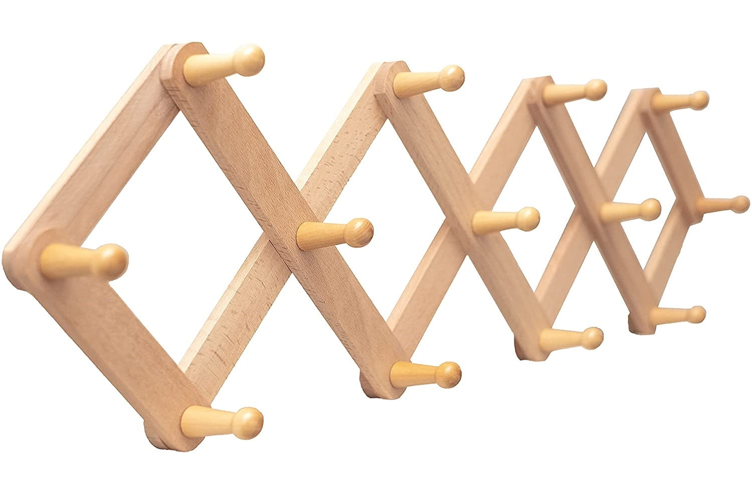 Accordion style wooden wall rack 13 HOOKS BEECH Mila Millie